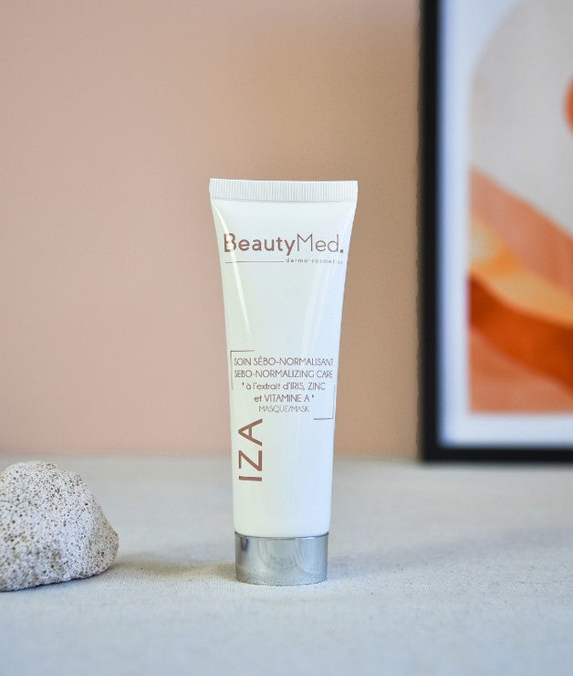 Masque Sébo-normalisant à l’extrait d’Iris Zinc et Vitamine A , IZA , BeautyMed , masques et gommages , vente de produit en ligne , vannes , Morbihan , 56