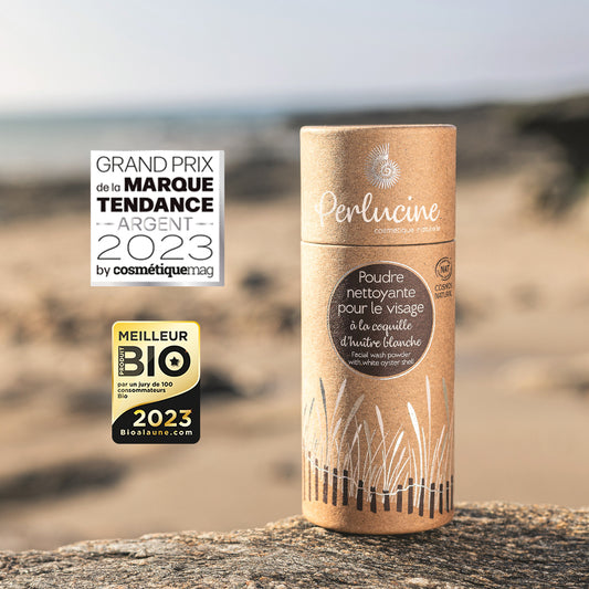 Poudre Nettoyante Visage à la Coquille d'Huîtres blanche , Perlucine , poudre nettoyante , vente de produit en ligne , vannes , Morbihan , 56