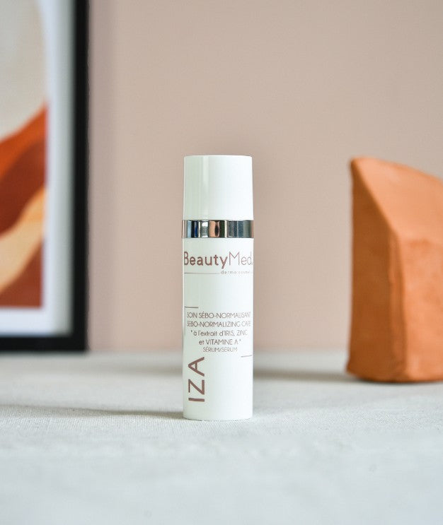 Sérum Sébo-normalisant à l’extrait d’Iris, Zinc et Vitamine A , IZA , BeautyMed , sérum visage , vente de produit en ligne , vannes , Morbihan , 56